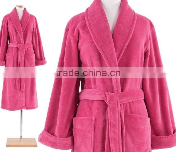 100% Polyester Purple Coral Fleece Microfiber Bathrobe for Wholesale photo-3