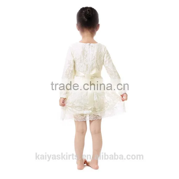 2016 Lace Long Sleeve Baby Girls Vintage Wedding Dress photo-3