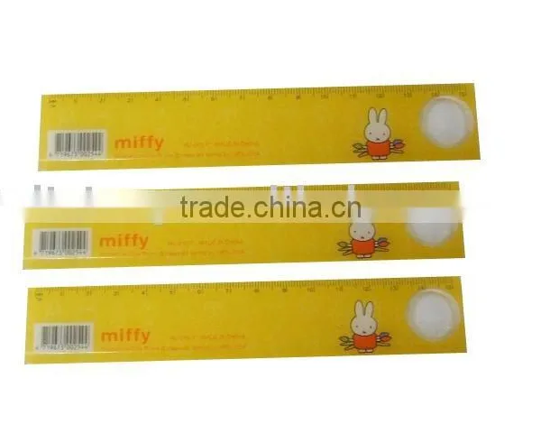 Plastic ruler with magnifier