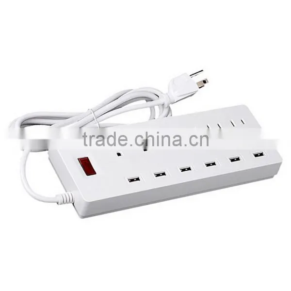 6.5ft White US/Japan 6-Outlet Power Extension Socket Power Strip With 6USB Charging Ports Shift Knob