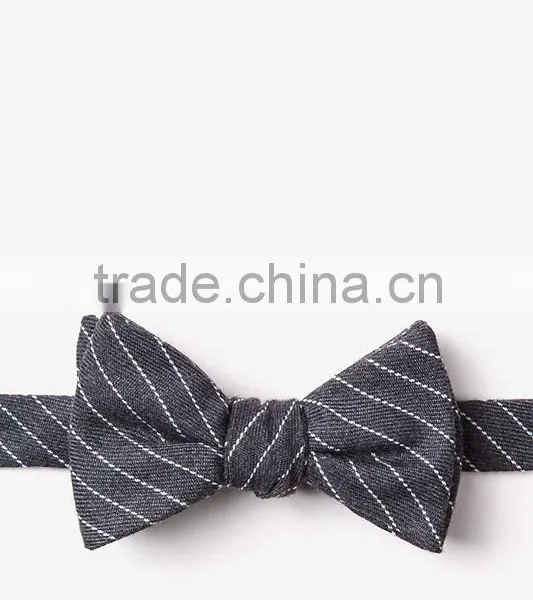 High Quality Cotton Linen Striped Large Mens Double Side Self Tie Bow Tie on Sale photo-2