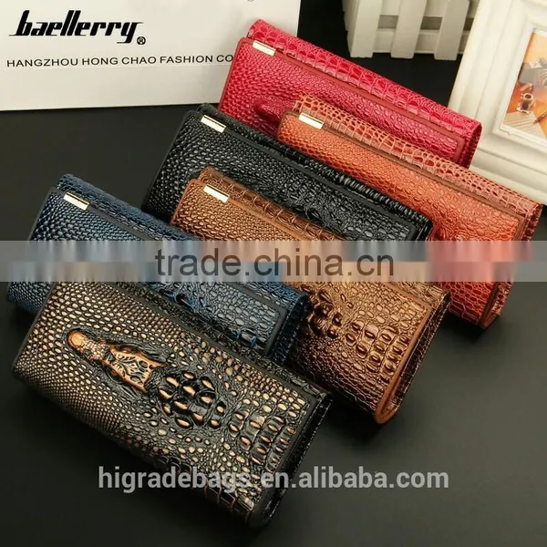 Fashion Top Grain Lady Fake Crocodile Leather Wallet