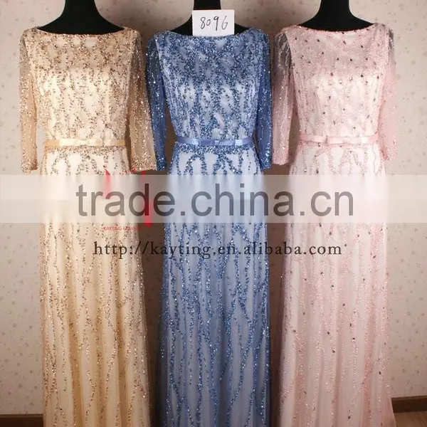 Marvelous Newest Sequins Beaded Long Sleeve Guangzhou Muslim Wedding Dress photo-5