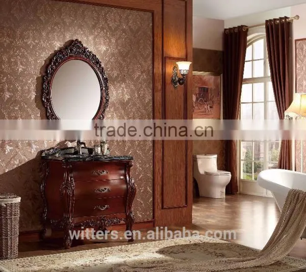 High Quality Natural Marble Antique Solid Wood Bathroom Cabinet With Apple Mirror WTS1607 photo-5