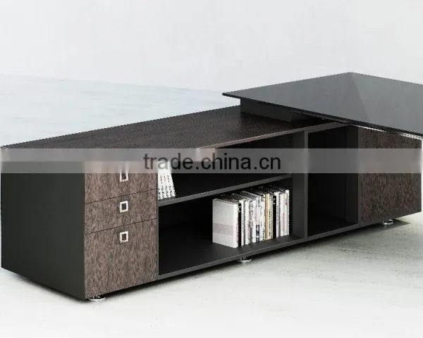 Latest Design Reasonable Price Chrome Leg Glass Executive Table With Side Cabinet(SBD-series) photo-3