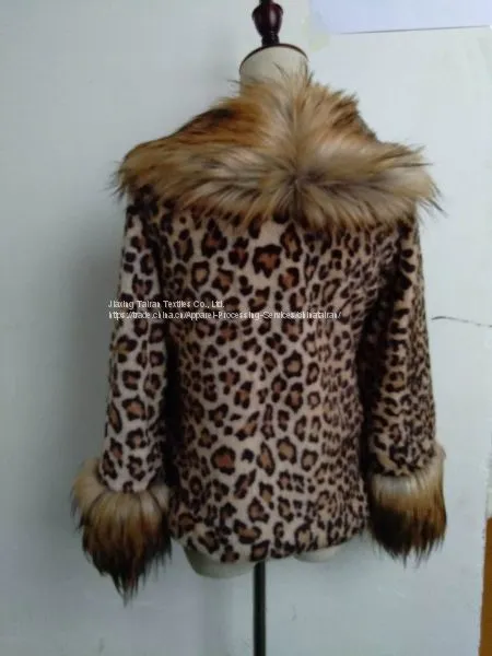 Women's Leopard Fake Fur Jgacket With Big Wool Collar, Clothin photo-2