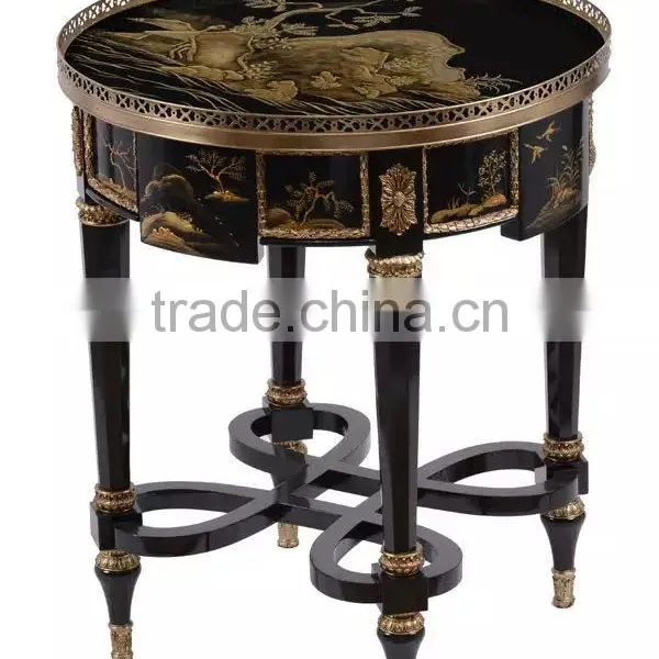 Vintage Style Natural Wood Carved Coffee Table With Seashell Mosaic Crafts Handmade Marquetry Living Room Round Side Table photo-5