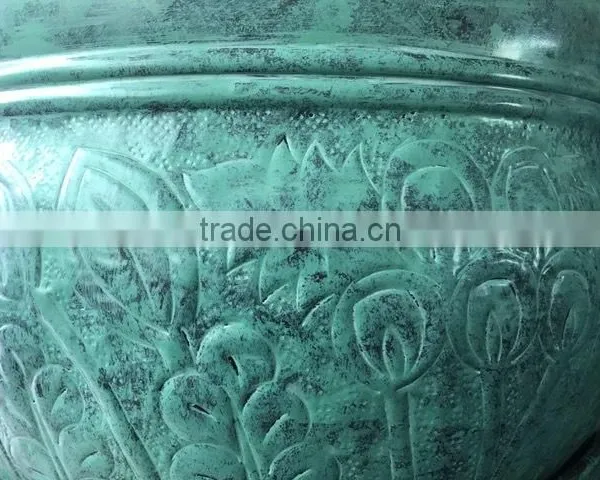 Embossed Hose Pot With Lid-Patina Finish , Green Patina Garden Decor photo-2