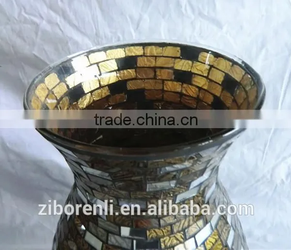 Brown Mosaic Antique Flat Round Glass Vase photo-2