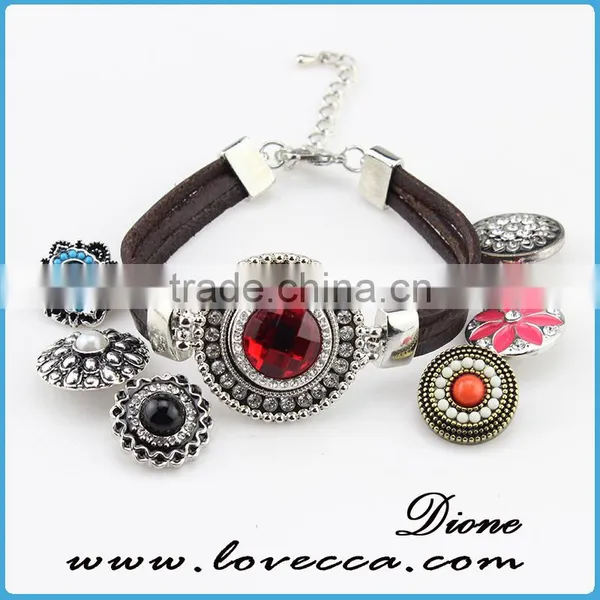 Hottest Design Wholesale Shiny Fashion Leather Snap Charm Button Bracelet