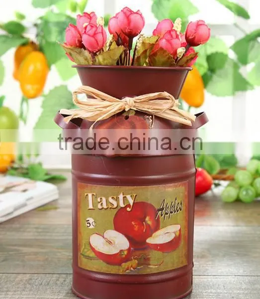 Mini Milk Bucket Style Flower Pot Country Side Metal Flower Planter photo-4