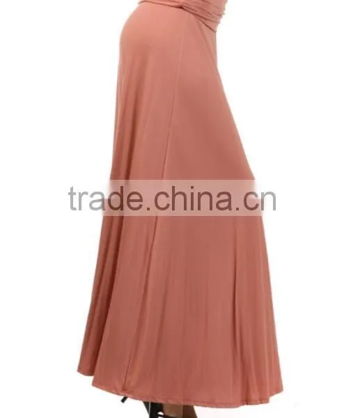 95% RAYON 5% SPANDEX LOOSE FIT SWING SHIFT MAXI PLAIN JERSEY SKIRTS SOLID FULL LENGTH SKIRT WITH BANDED WAIST photo-3