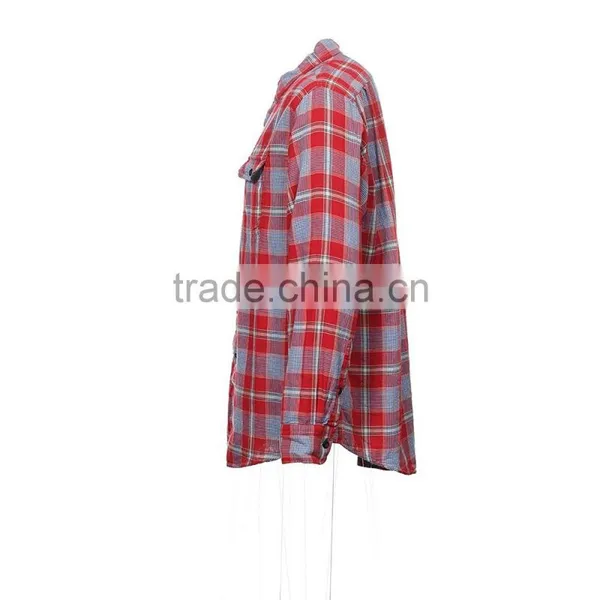 OEM Custom Red Hooded Flannel Shirt With Long Sleeve photo-3