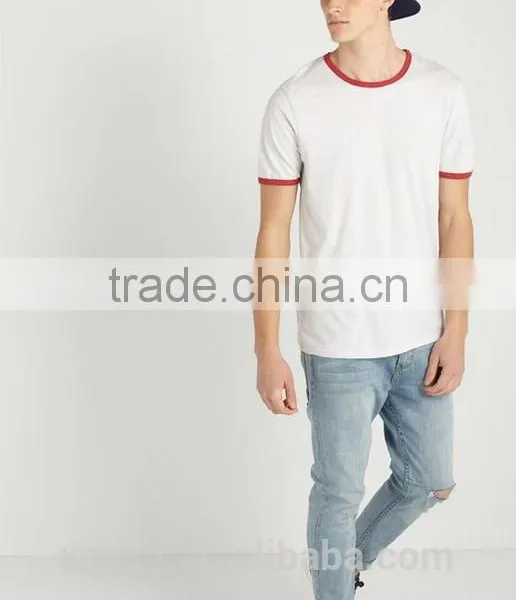 2017 Mens Classic Fit With Contrast Crew Neck Ringer Collar T-shirt Bulk Tshirt photo-3