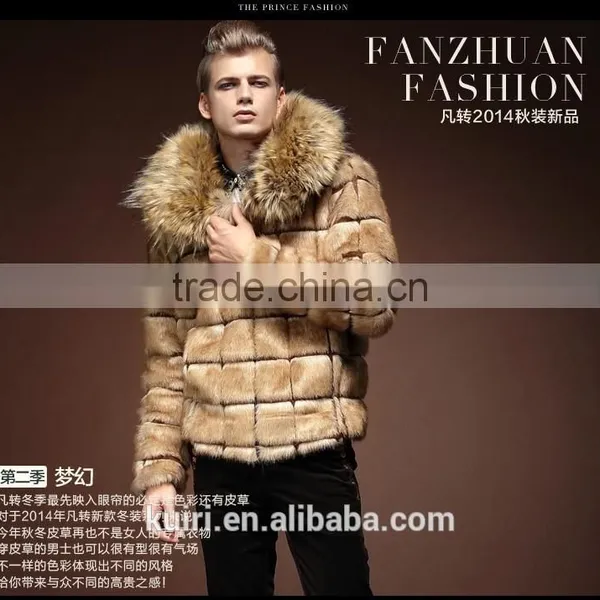 Super Quality Man's Fox Fur Coat With Raccoon Fur Collar Jackets Printed Man's Faux Fur Jackets Short Coat photo-3