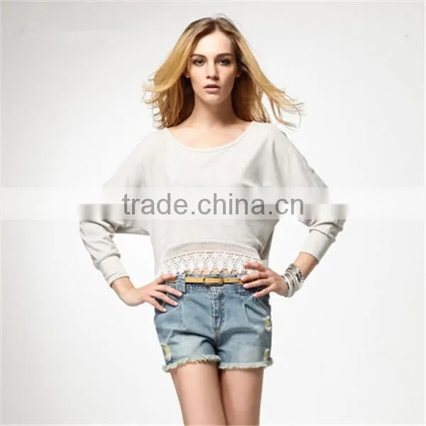 Spring Long Sleeve Lace Crop Top Factory Supply