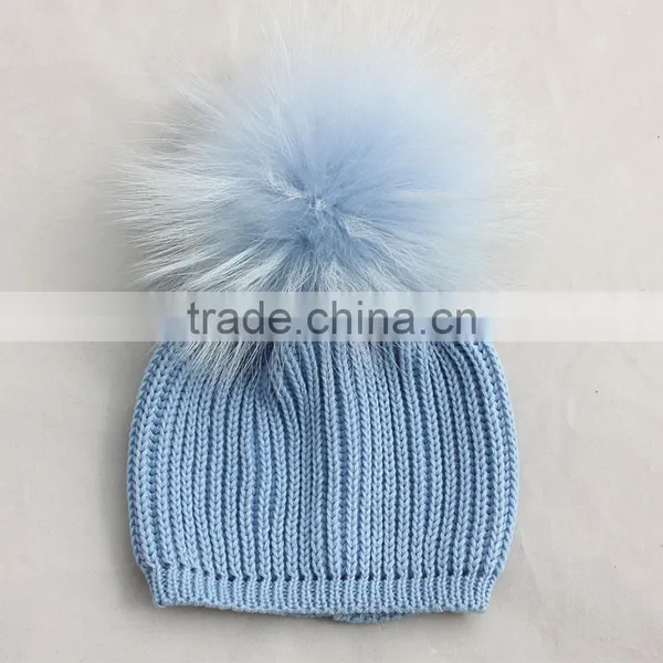 Myfur Customized Baby Knitted Hat With Genuine Dyed Raccoon Fur Pom Poms photo-4