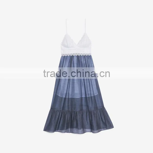 Hot Style Splice Sexy Women Deep V-neck Slip and Ruffled Hem Dress photo-6