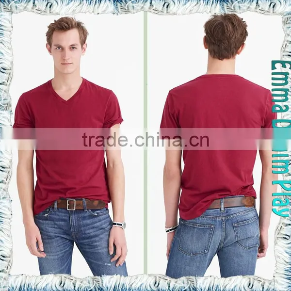 Man's Custom Fitting Wine Dyed Plain V Neck T Shirts photo-3