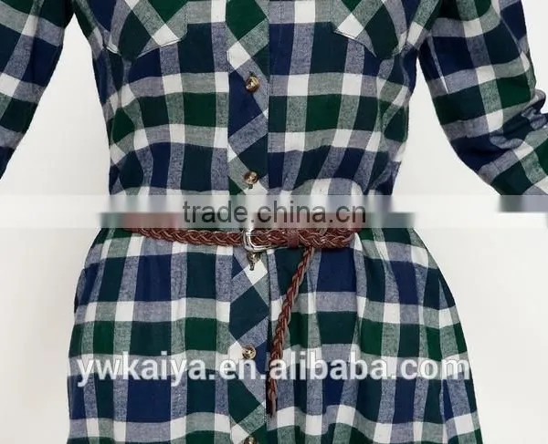 2014 New Pattern 100% Cotton Plaid Long Sleeve Long Women Blouse Office Wear photo-2