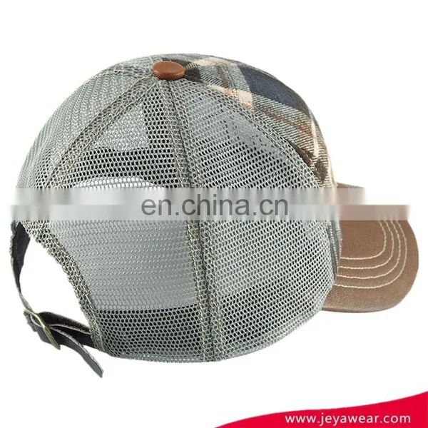High Quality On Sale Mesh Spandex Cloth Trucker Cap With PU Leather Visor photo-2