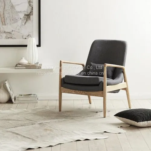 Modern Ash Wood Fabric Cushion Arm Living Room Lounge Chair