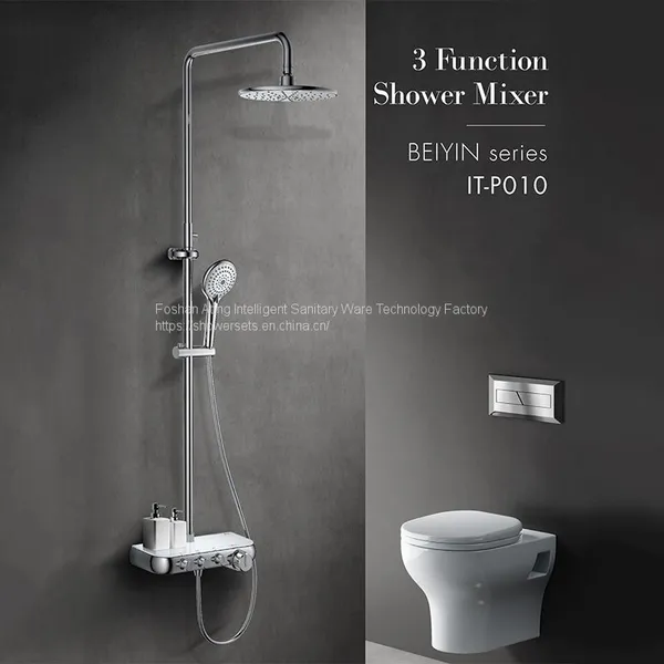 IT-P010 Bathroom Shower Mixer Set With Platform Chrome Colour 3 Functions Shower Column With Bracket Foshan Supplier
