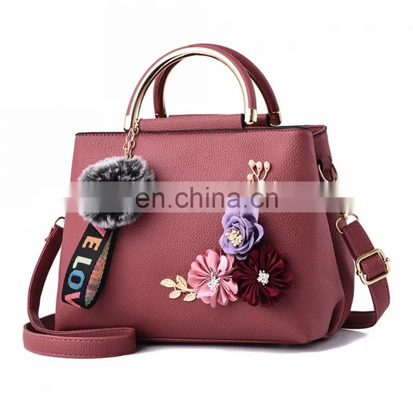Women Bag Leather Handbag, Women Shoulder Bag Tote Flowers Shell A Main Femme Rivets Fur Ball Pendant Luxury Designer Ladies/ photo-5