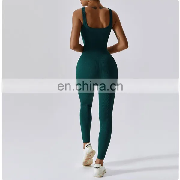 Good Quality Ribbed Seamless One Piece Jumpsuit Ladies Compression Slim Dance Gym Yoga Workout Bodysuit Women Sexy U Back Bra photo-3