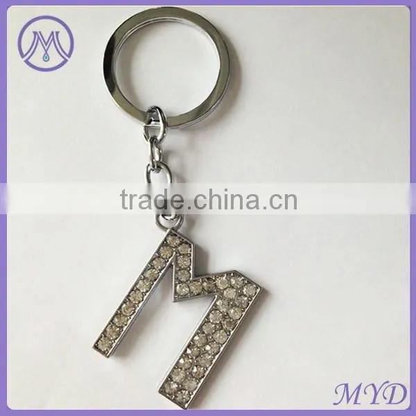 F Letter Metal Key Chain Alphabet Key Ring With Rhinestone Paved photo-3