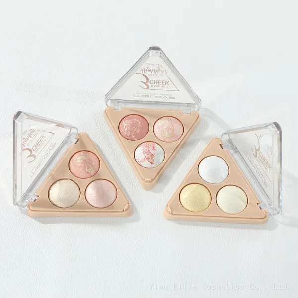 Factory OEM 3 Color Cute Make up Bronze Highlight Makeup Palette Cosmetic Palette Pressed Glitter Eyeshadow La Sombra De Ojos photo-2