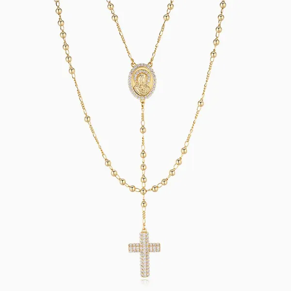 Shining Star Jewelry Zircon Virgin Mary Cross Charms Pendant Rosary Necklace photo-3