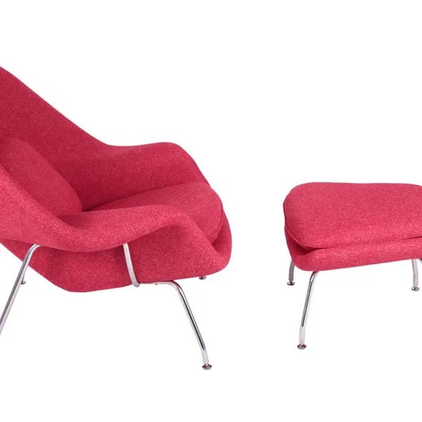 Modern Fabric Lounge Chair With Ottoman Set, Eero Saarinen Womb Chair Replica & Matching Footrest With Stainless Steel Legs for Living Room Hotel photo-2