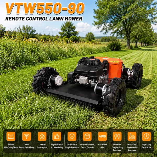 Робот-кусочник газонного травы VTW550-90 с четырехколесным приводом, бензиновый кусочник с низким уровнем топлива для сельскохозяйственных угодий и садов