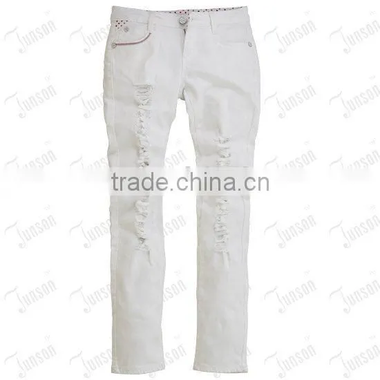 Lady's Denim Jeans JS-10907# White Destory