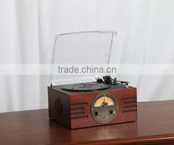 New Arrival Product Retro Wooden Bluetooth Turntable Record Player With Radio photo-3