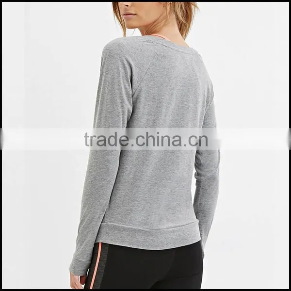 Lightweight Black 95% Cotton 5% Spandex Womens Long Sleeve T-shirt Custom Printed Slim Fit Workout T Shirts Wholesale photo-3