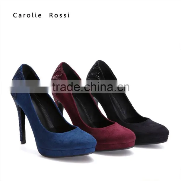 New Flower Rhinestone Fashion Stiletto High Heel Dark Color Ladies Dress Shoes