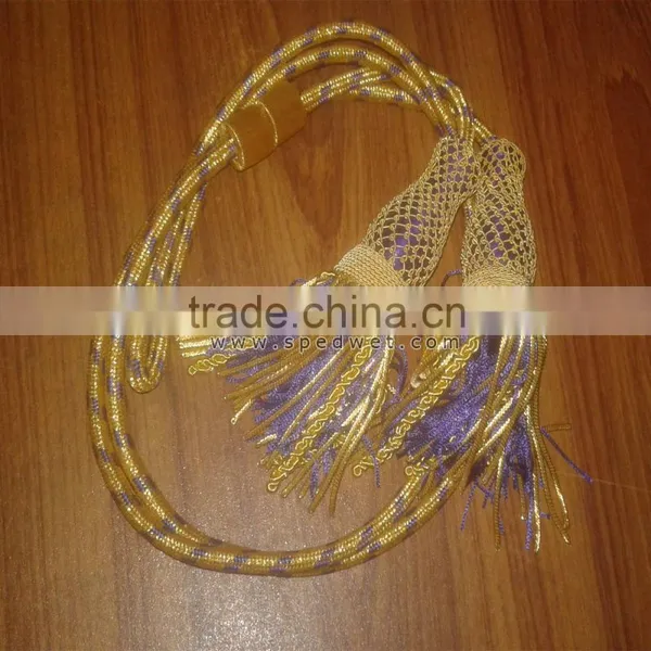 Gold and Purple French Spanish Metal Bullion Wire Tassels Borlas With Long Rope Cord