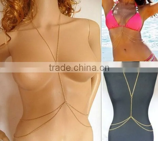 Women Summer Vintage Fashion Sexy Bikini Body Chian Waist Belly Gold Body Chain Necklace photo-4