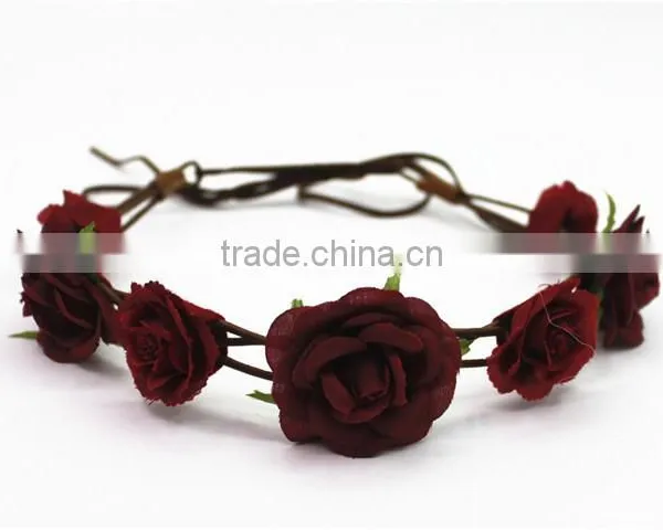 Elegant Girls Fabric Rose Flower Bando Lace-up Flower Headband photo-2