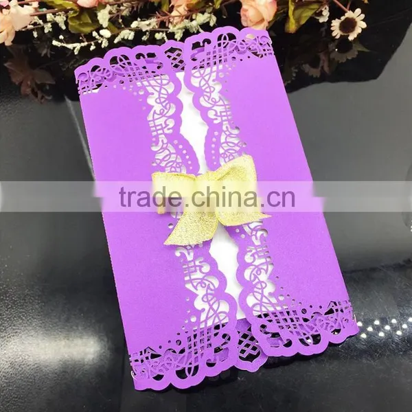 High Quality Decorating Laser Cut Gold Marriage Invitation Card photo-3