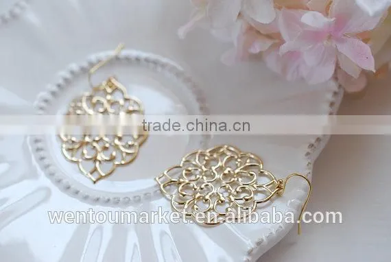 Large Gold Moroccan Filigree Earrings Boho Chic Bohemian Dangle Earrings photo-2