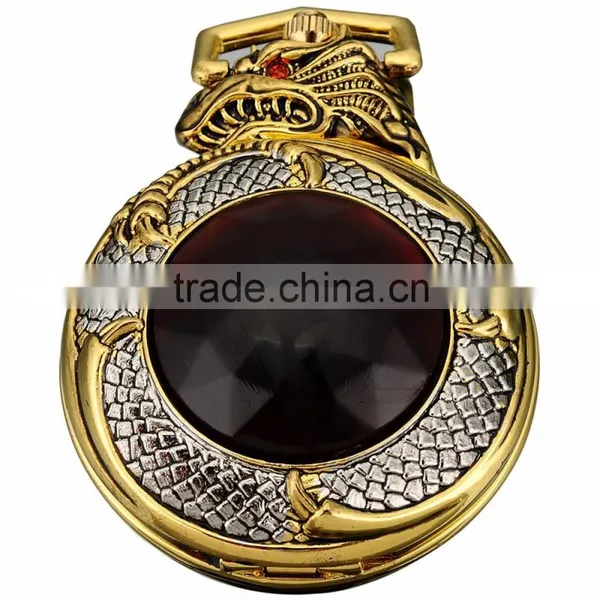Classic Lady Necklace Chain Quartz Analog FOB Red Crystal Pocket Watch photo-2