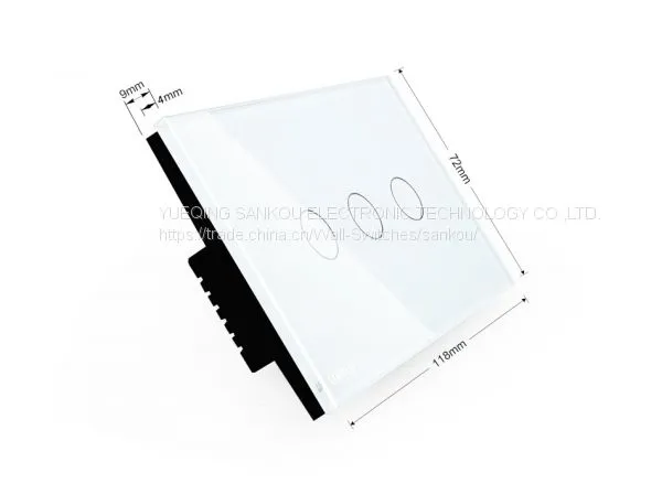 US Three Gang One Way ,110V/250V50HZ/60HZ Crystal Glass Panel Touch Light Switch photo-2