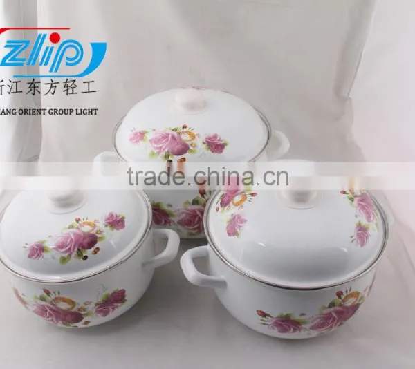 The Best Quality 3 Pcs Enamel Casserole With Metal Cover Beautiful Decal photo-3