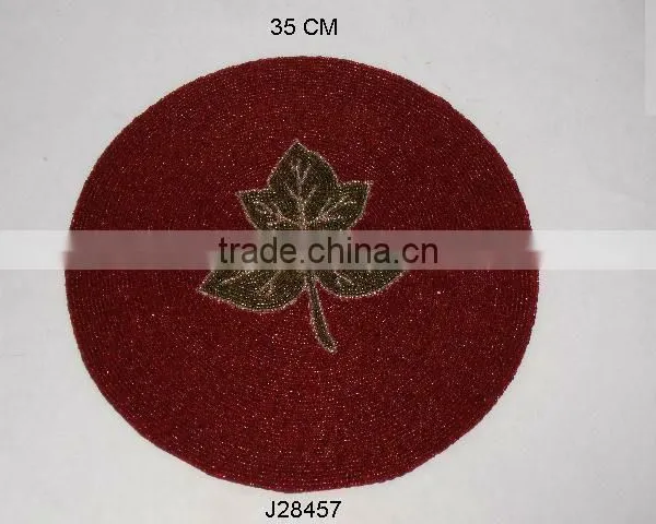 Red Glass Bead Place Mats With Leaf Pattern Other Colours Also Available
