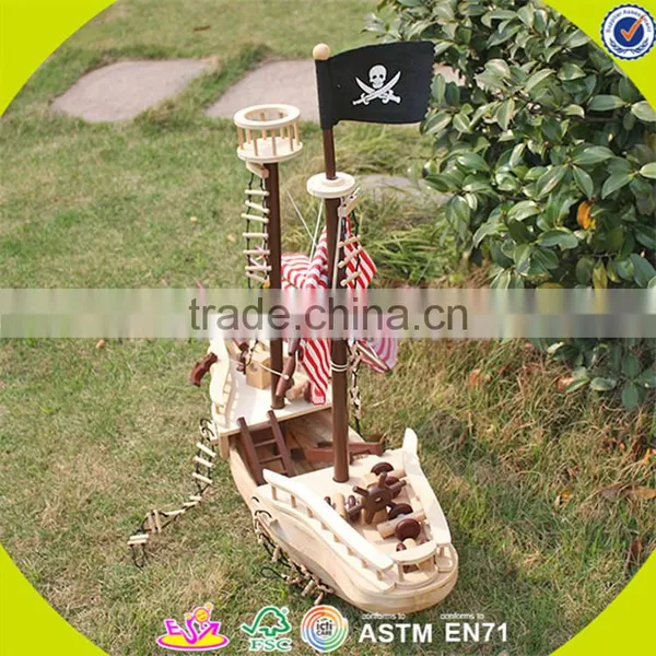 Оптовая продажа DIY 3D деревянного детского пиратского корабля в виде игрушки, ручной работы, деревянная пиратская корабель для детей, классная деревянная игрушка для детей - пиратский корабль W03B001 photo-4