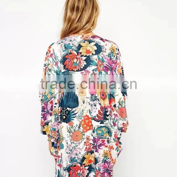 Wholesale Latest Fashion Women Floral Kimono Cardigan Chiffon Blouse Loose Quimono Flower Print Casual Cardigans photo-3