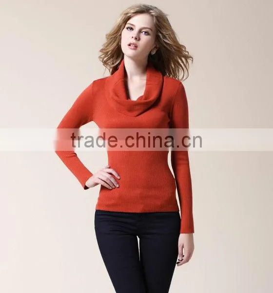 OEM Ladies Fashion Lapel Collar Vantage Woman Slim Pullover Sweater
